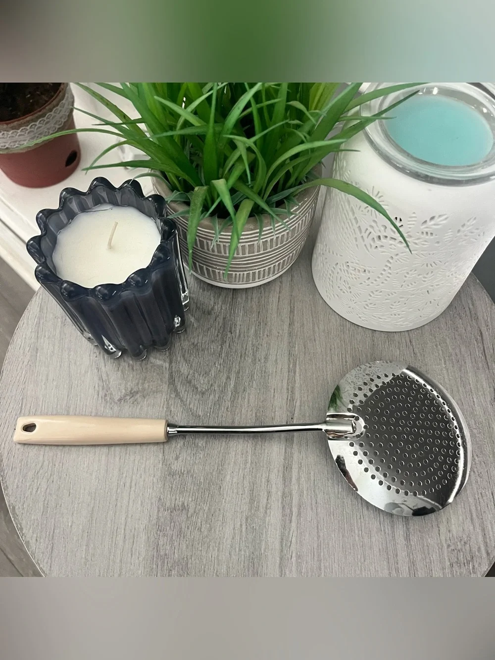 EKCO Almond Handle Kitchen Utensil Set 3 Pc Vintage Spoon Skimmer Pasta